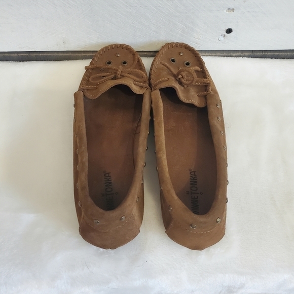 MINNETONKA Brown Soft Suede Leather Upper Slip On Moccasin Shoe Size 7.5 - Picture 10 of 14